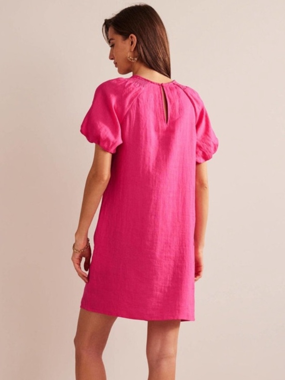 Boden 100% Linen Hot Pink Puff Short Sleeve Mini Dress 14 Long - Picture 9 of 17